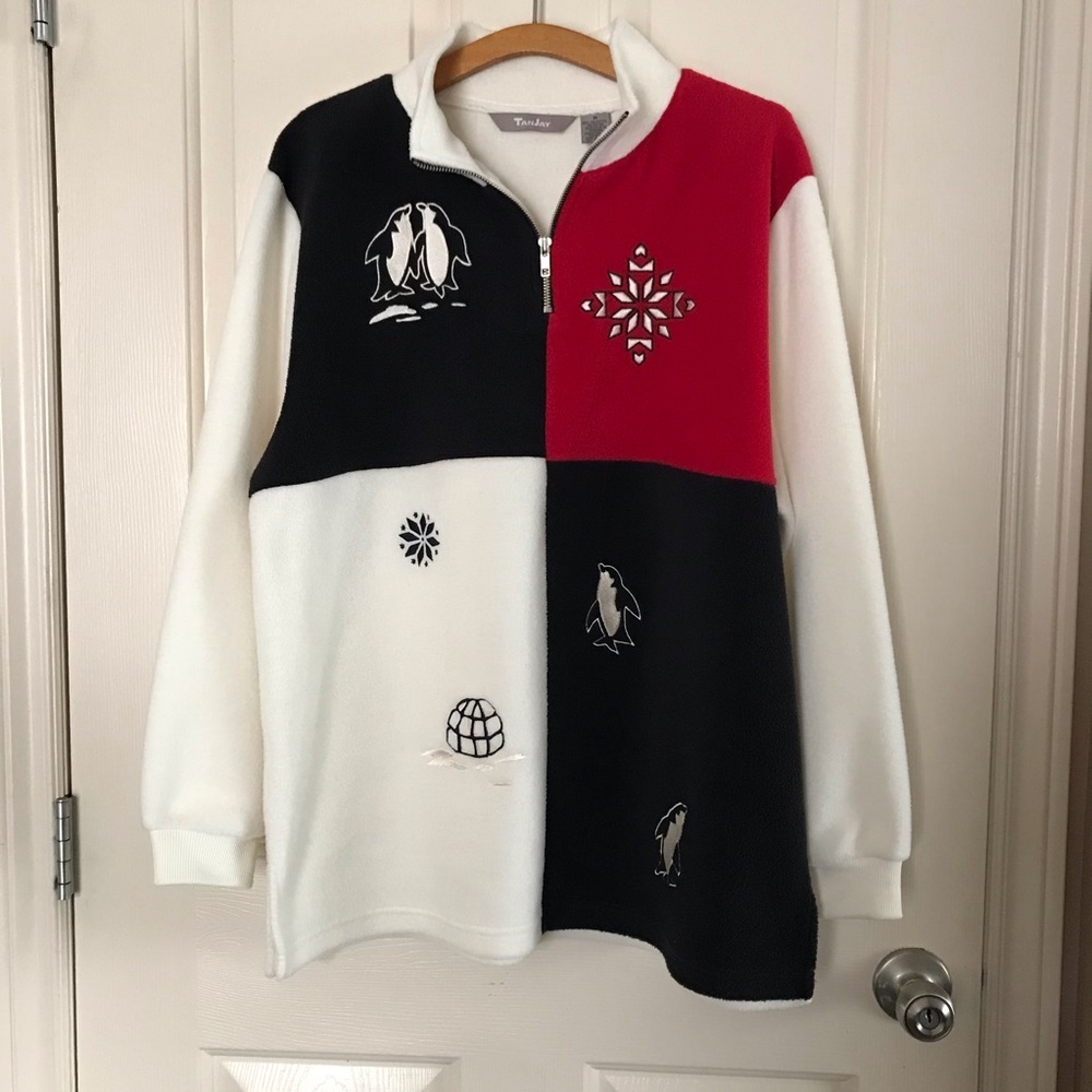 Tanjay Vintage Fleece Women’s Quarter Zip Sweatshirt Penguins Size Medium